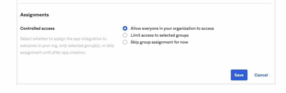 Okta app settings assignments