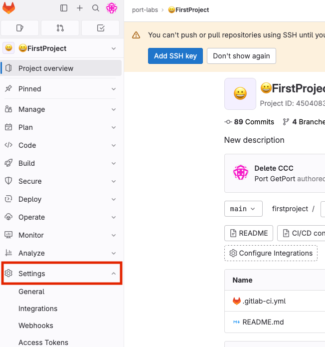 GitLab group settings